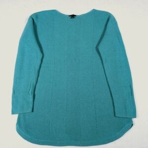 Talbot Petites Med. Aqua Teal Cashmere Blend Pullover Sweater Lightweight Crew